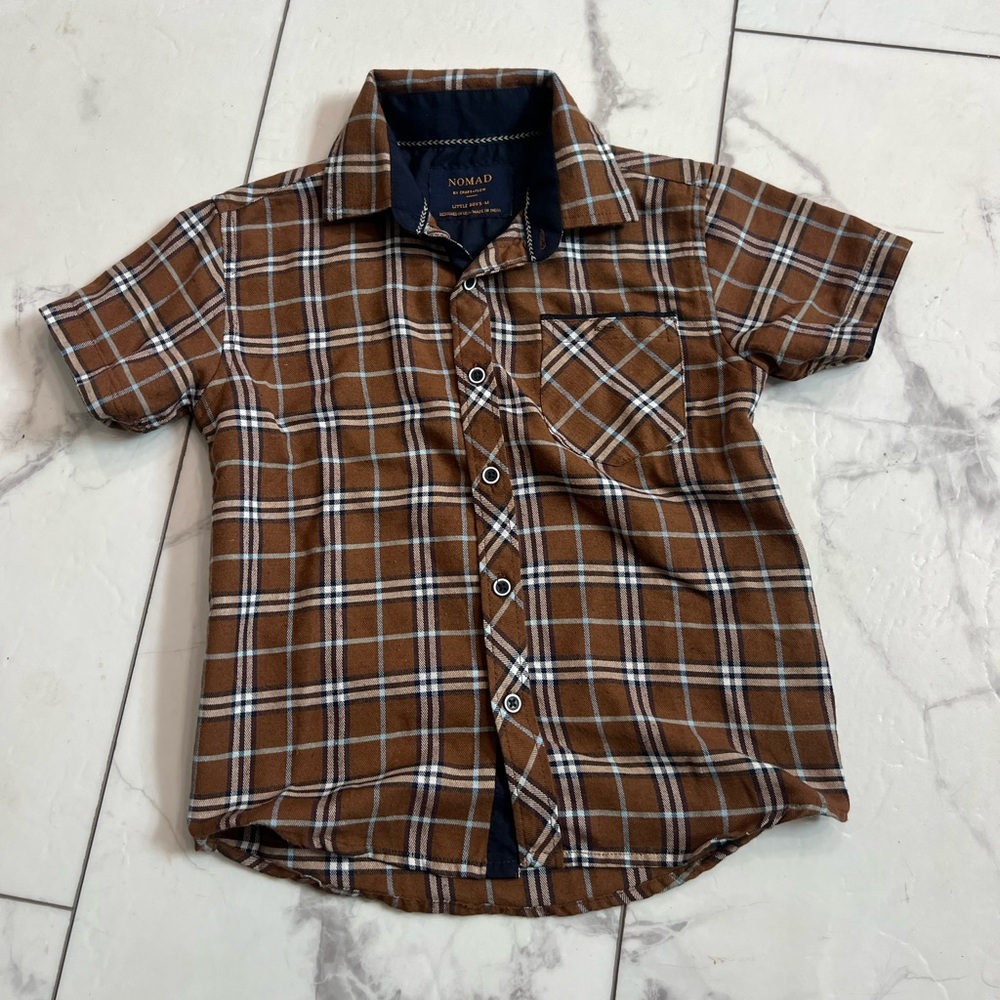 Nomad Brown Plaid Button Down Shirt for Kids
